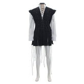 Men’s Medieval Pirate Costume - White Shirt & Black Tassel Vest for Halloween | Halloweez - Halloweez